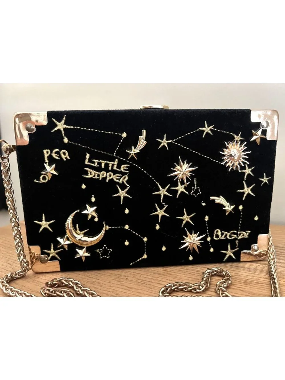 Velvet Evening Clutch Bag Celestial Star Moon Dipper Embroidery Crossbody Purse